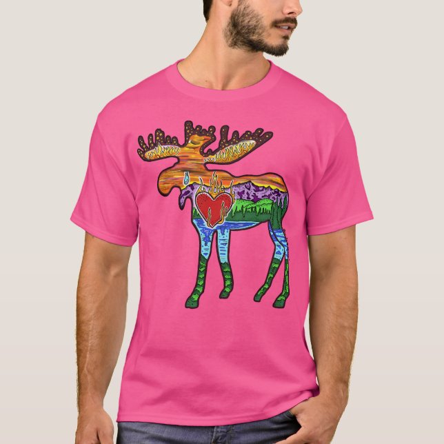 Heart Afire Moose T Shirt (Framsida)
