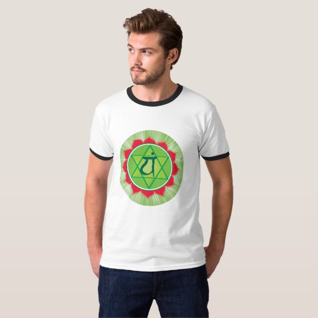 Heart Anahata Chakra Ringer T-Shirt, White/Black Tee (Hel framsida)