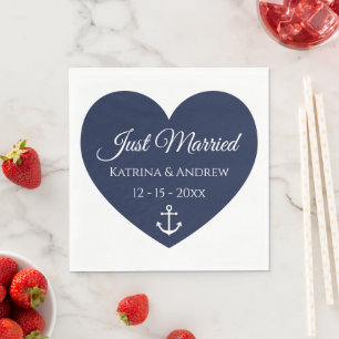 Heart Anchor Navy Nautical Ny gifta Bröllop Na Pappersservett