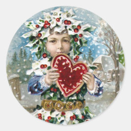 "Heart and Snö" Vintage jul Runt Klistermärke