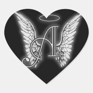 Heart Angel Vingar Monogram Hjärtformat Klistermärke