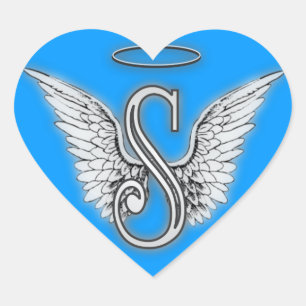 Heart Angel Vingar Monogram Hjärtformat Klistermärke