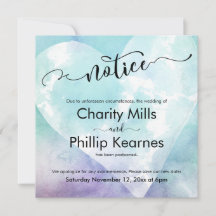 Heart Aqua Lila Postponent Bröllop-kort