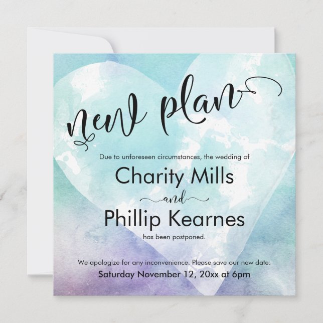 Heart Aqua Lila uppskjuten Bröllop nytt plankort (Framsida)