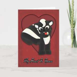 Heart är Yours Cute Little Skunk med flygande hjär Helgkort