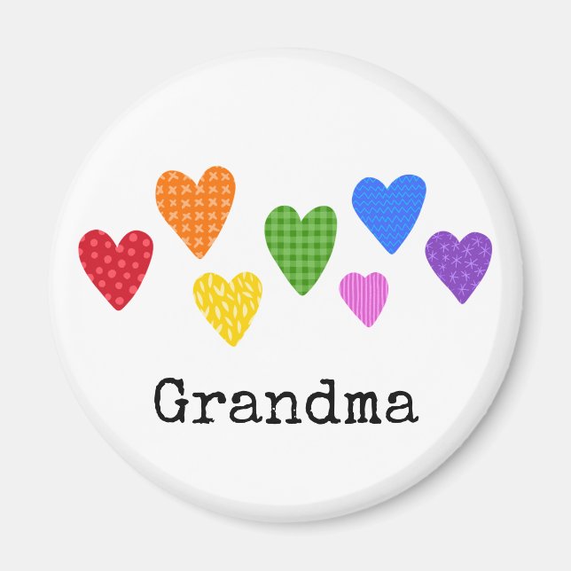 Heart Art Grandparent Namn Kids Rainbow Färg Rolig Magnet (Framsidan)