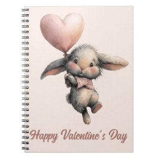 Heart Balloon Bunny for Valentines Anteckningsbok