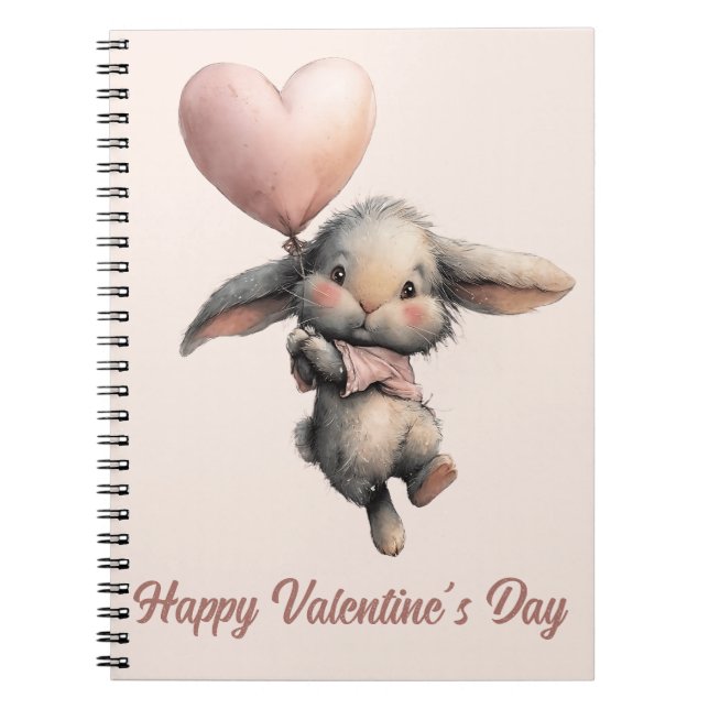 Heart Balloon Bunny for Valentines Anteckningsbok (Framsidan)