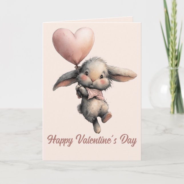 Heart Balloon Bunny for Valentines Kort (Framsida)