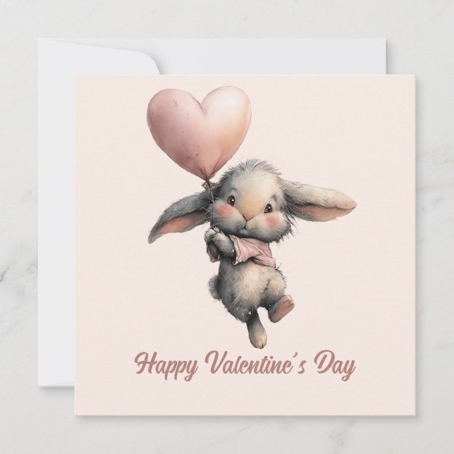 Heart Balloon Bunny for Valentines Kort (Framsida)