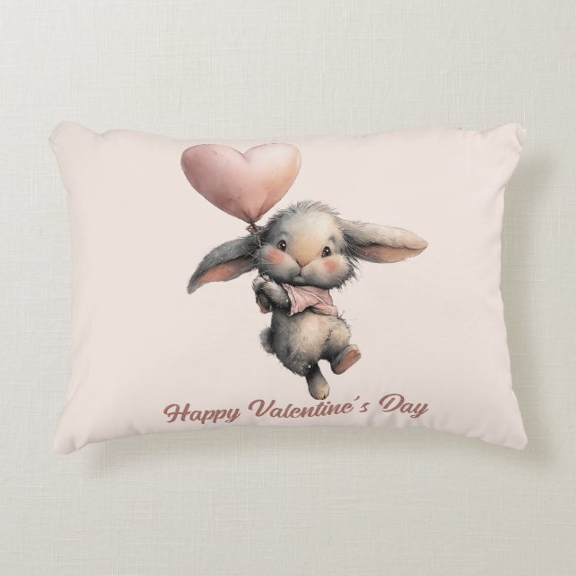 Heart Balloon Bunny for Valentines Prydnadskudde (Framsidan)