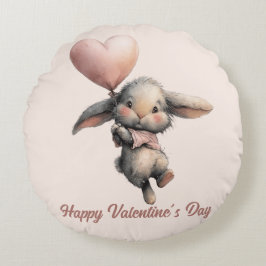 Heart Balloon Bunny for Valentines Rund Kudde