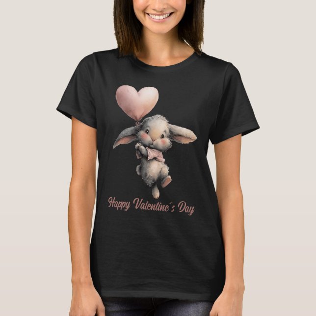 Heart Balloon Bunny for Valentines T Shirt (Framsida)