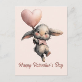 Heart Balloon Bunny for Valentines Vykort