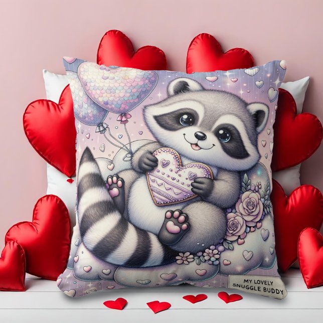 Heart Balloon Cookie Raccoon Valentiness Kudde (Skapare uppladdad)