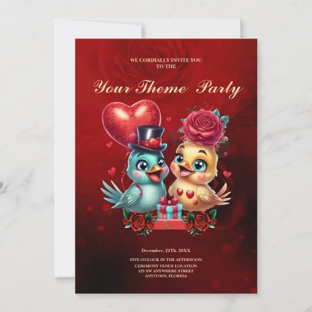 Heart Balloon och Ro Magic: A Feasted Romantik Inbjudningar (Framsida)