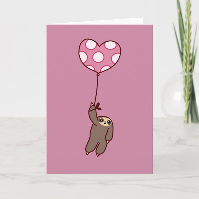 Heart Balloon Sloth Helgkort (Framsida)