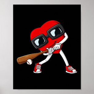 Heart Baseball Valentines day Roligt Boys Girls Ki Poster