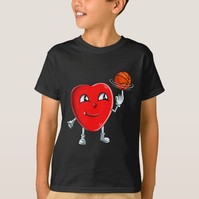 Heart Basketball Player Valentines day Cute Sports T Shirt (Framsida)