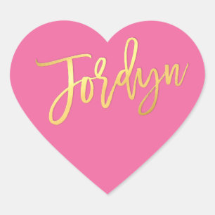 HEART BAT MITZVAH turkos guld-skript JORDYN Hjärtformat Klistermärke