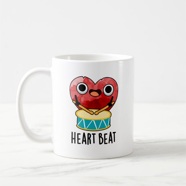 Heart Beat Funny Heart Drummer Pun Kaffemugg (Vänster)