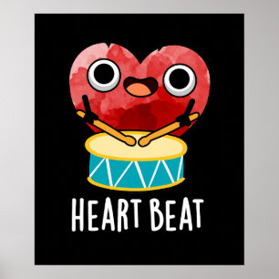 Heart Beat Funny Heart Drummer Pun Mörk BG Poster