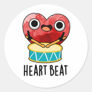 Heart Beat Funny Heart Drummer Pun Runt Klistermärke