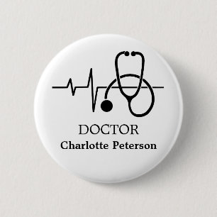 Heart Beat Stethoscope Doktor Namn bricka Knapp