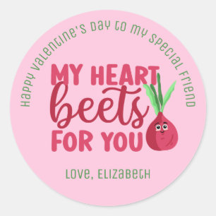 Heart Beets Funny Pun Cute Valentine Day Rosa Runt Klistermärke