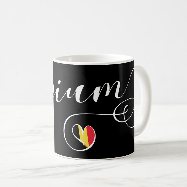 Heart Belgium Mugg, Belgiska Flagga Kaffemugg (Framsida höger)