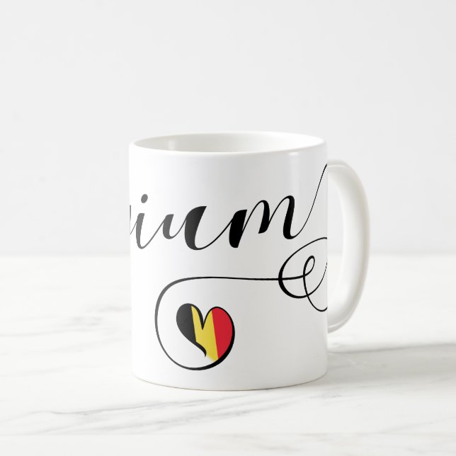 Heart Belgium Mugg, Belgiska Flagga Kaffemugg (Framsida höger)
