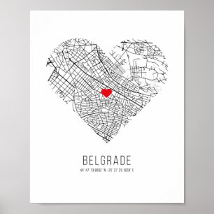 Heart Belgrad City Karta (Serbien) Poster