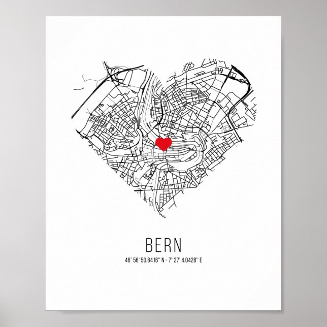 Heart Bern City Karta (Schweiz) Poster (Framsidan)