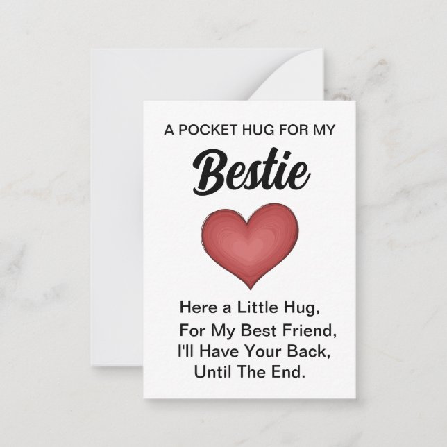 Heart Bestie Pocket Hug Token, du tänker Anteckningskort (Framsida)