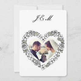 Heart Black and White Photo Wedding Invitation Julkort