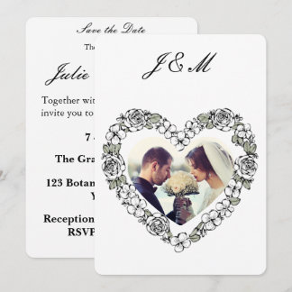 Heart Black and White Photo Wedding Invitation Julkort