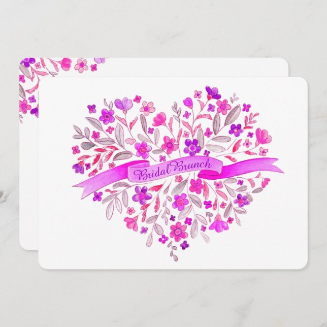 Heart blomBouquet art möhippa Brunch Inbjudningar (Fram/baksida)