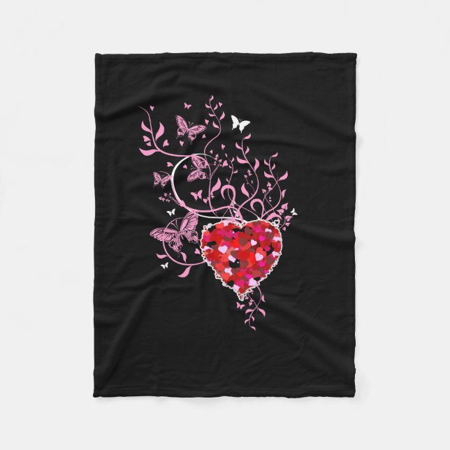 Heart Blommigt Butterfly Art Fleecefilt (Framsidan)