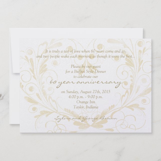 Heart Blommigt Diamond 60:e Bröllop-årsdagen Inbjudningar (Framsida)