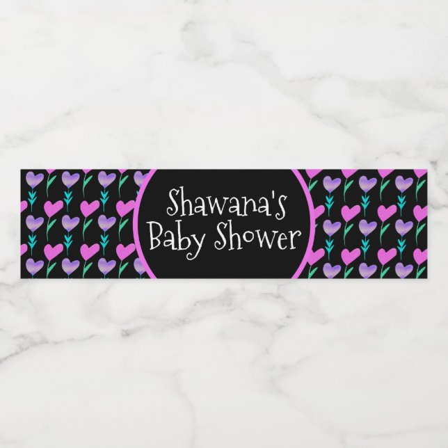 Heart Blommigt Valentines day Baby Shower Vattenflaskor Etikett (Singel etikett)