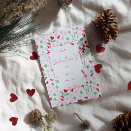 Heart Bloom Meadow on White – Pink & Red Valentine Julkort