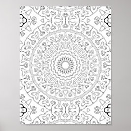 Heart Bloom Pattern Coloring Page Design Poster