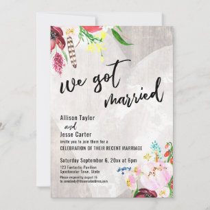 Heart Boho Blommigt Rustic Wood Vi Har Married Par Inbjudningar