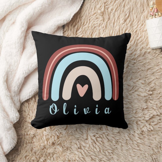 Heart Boho Rainbow med Personlig Namn Kudde (Filt)