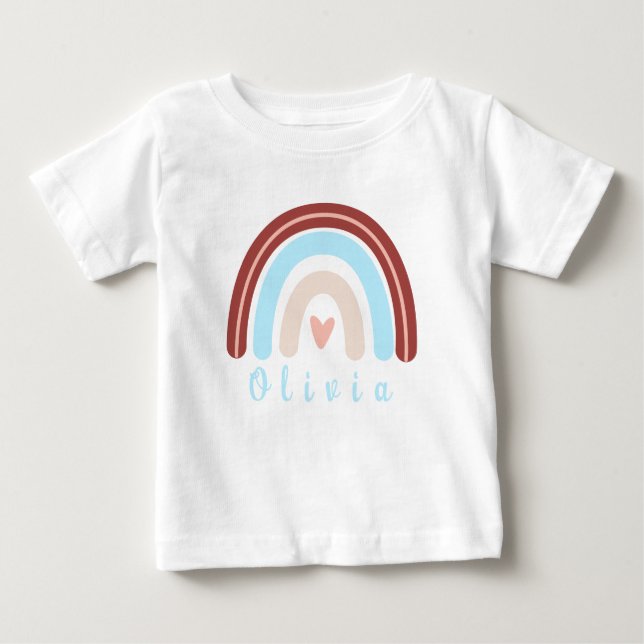 Heart Boho Rainbow med Personlig Namn T Shirt (Framsida)