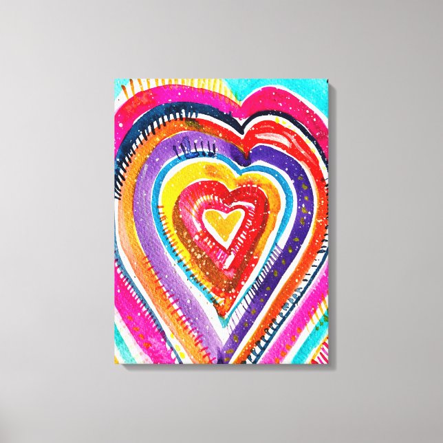 Heart boho vattencolor art canvastryck (Framsida)