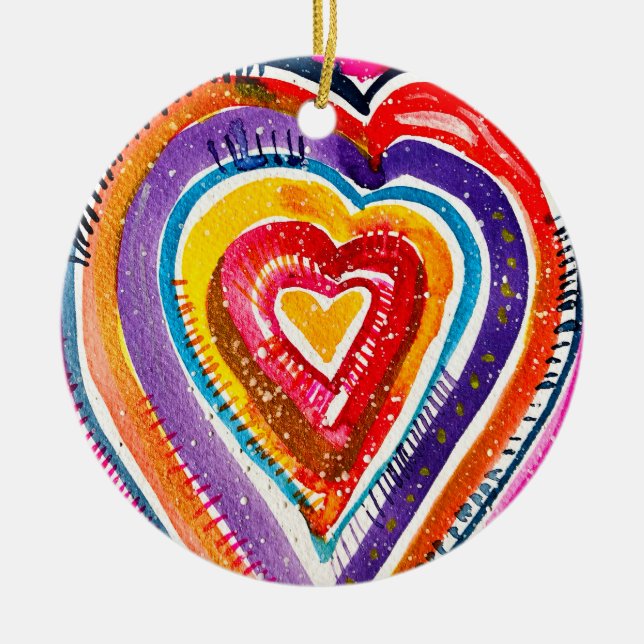 Heart boho vattencolor art julgransprydnad keramik (Framsidan)