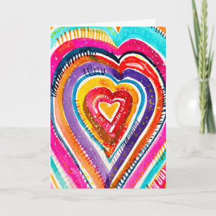 Heart boho vattencolor art kort