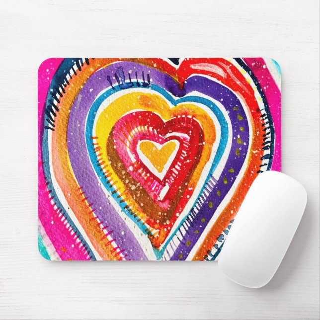 Heart boho vattencolor art musmatta (Med mus)