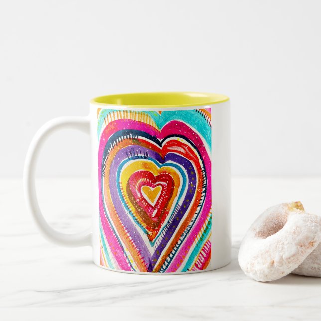 Heart boho vattencolor art Två-Tonad mugg (Med munk)